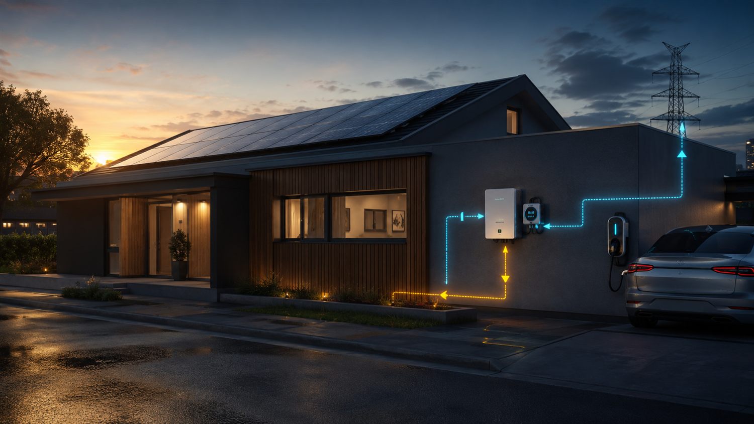 Home with rooftop solar and EV exporting energy through a Senapt smart meter